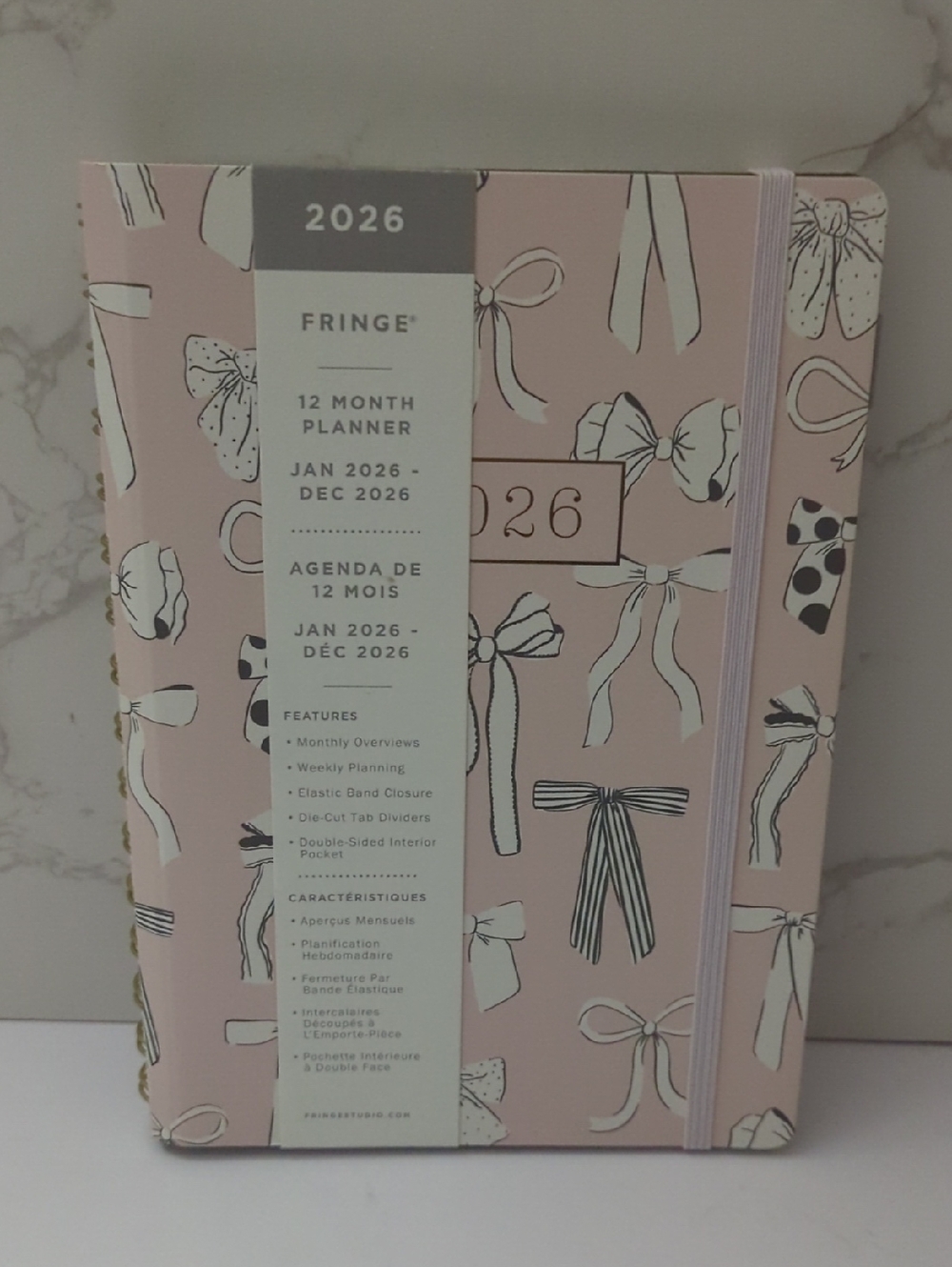 2026 Pink Bow Pattern 12-Month Planner
